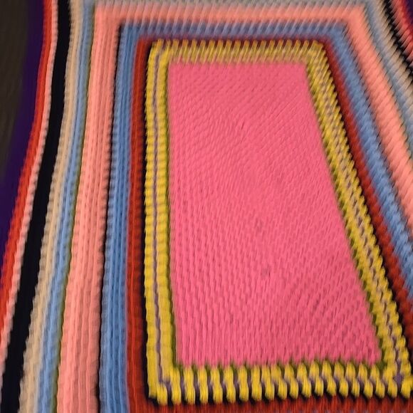 VTG Crochet Colorful Afghan Blanket 79x49in Pink Bed Throw Shell Stitch Handmade - Picture 10 of 10
